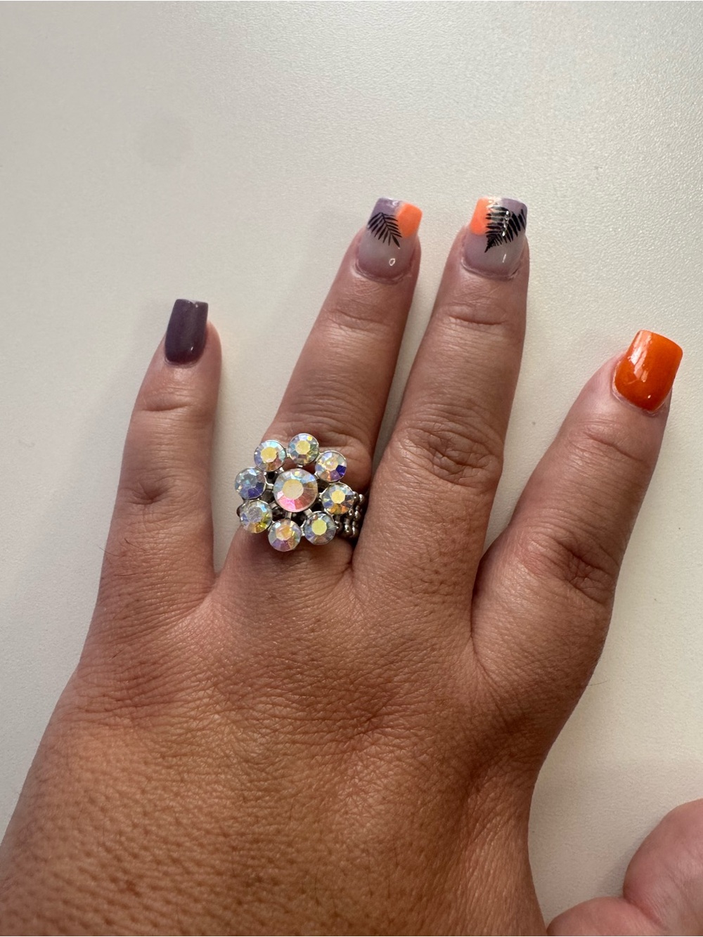 Crystal Flower Cluster Statement Ring - Aurora Borealis